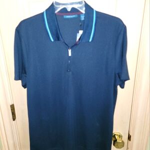 NWT Mens Sz M Perry Ellis Navy 1/4 Zip Polo Performance